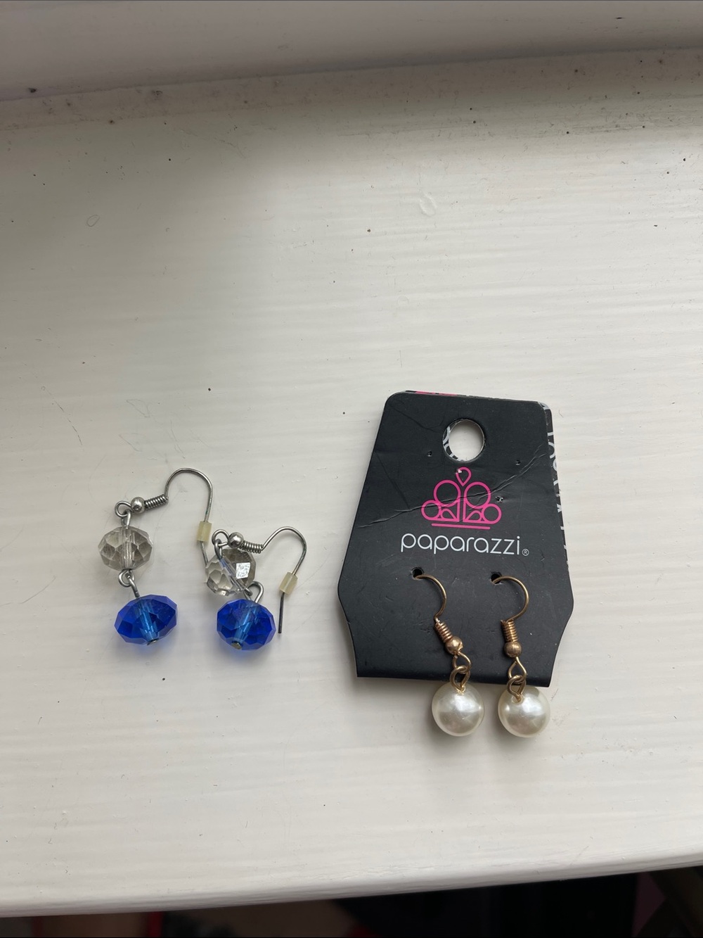 Blue and White AND Pearl Dangle Earrings - Two Pair Set